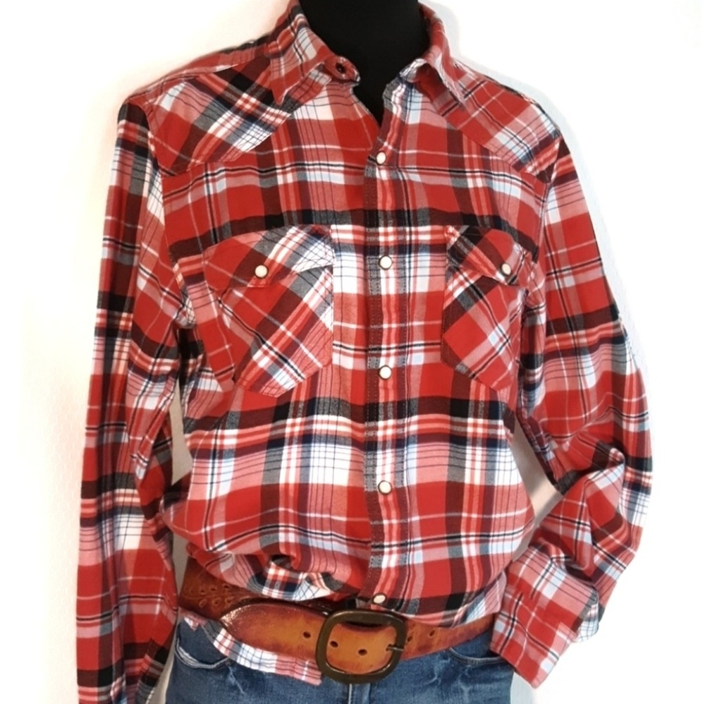 Red Camel Flannel Plaid Shirt Long Sleeve S M